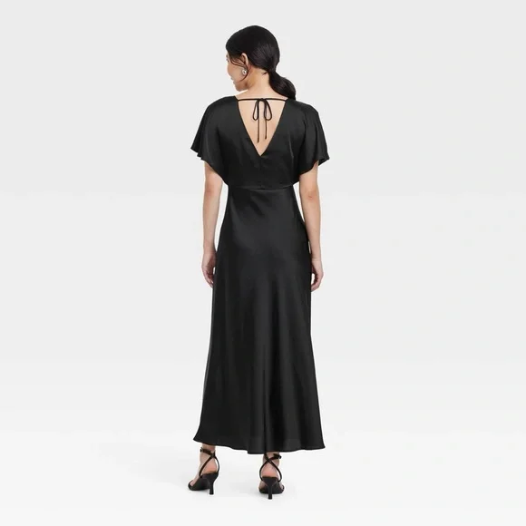 A New Day Women's Satin Flutter Short Sleeve A-Line Maxi Dress Size XS | NWT - Picture 2 of 5
